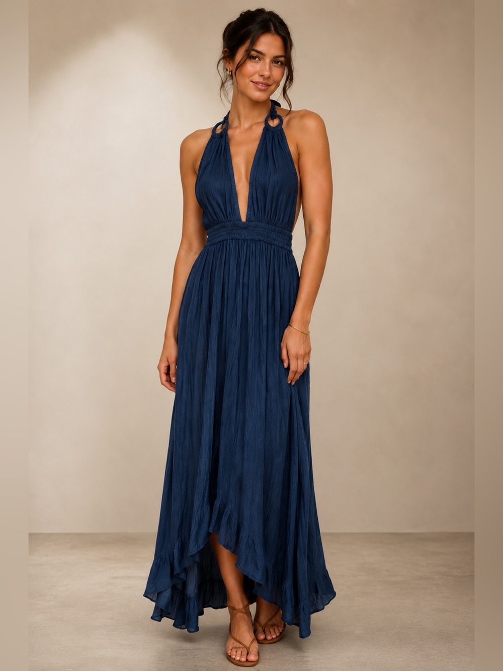 Raviya Deep Teal Halter V-Neck Maxi Dress Beach Coverup Small 2